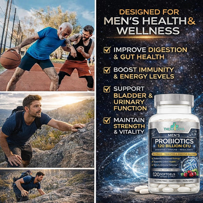 Men’s Advanced Probiotics 120 Billion CFU - 36 Strains + Prebiotics, Enzymes & Veggie Blend for Gut, Immune & Colon Health - 2 Month Supply, 120 Softgels - PrimeBioHealth - canada supplements