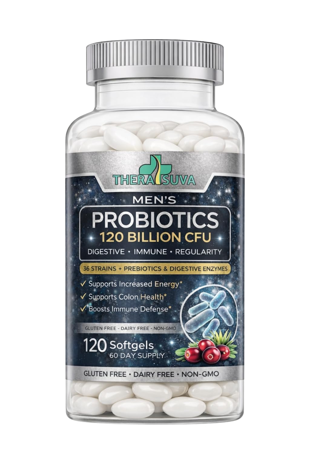 Men’s Advanced Probiotics 120 Billion CFU - 36 Strains + Prebiotics, Enzymes & Veggie Blend for Gut, Immune & Colon Health - 2 Month Supply, 120 Softgels - PrimeBioHealth - canada supplements
