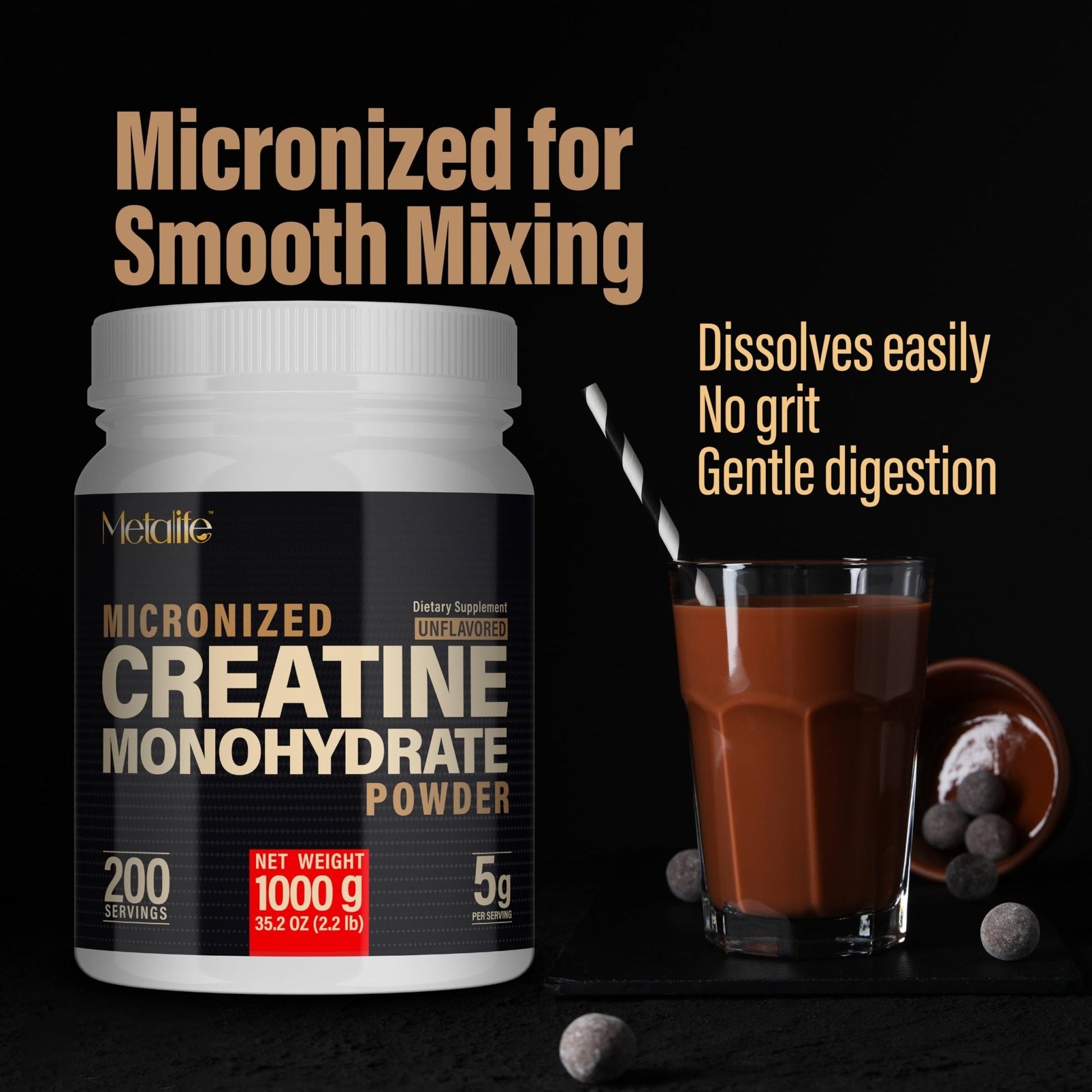 METALIFE 100% Pure Creatine Monohydrate Powder 200 Servings, Micronized Powder, Muscle Growth, Unflavored, Ideal for Athletes & Fitness Enthusiasts, - PrimeBioHealth - canada supplements
