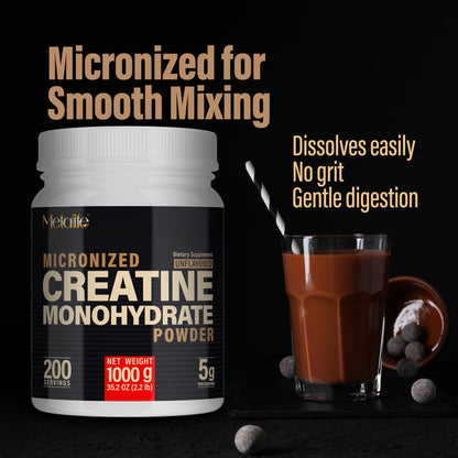 METALIFE 100% Pure Creatine Monohydrate Powder 200 Servings, Micronized Powder, Muscle Growth, Unflavored, Ideal for Athletes & Fitness Enthusiasts, - PrimeBioHealth - canada supplements