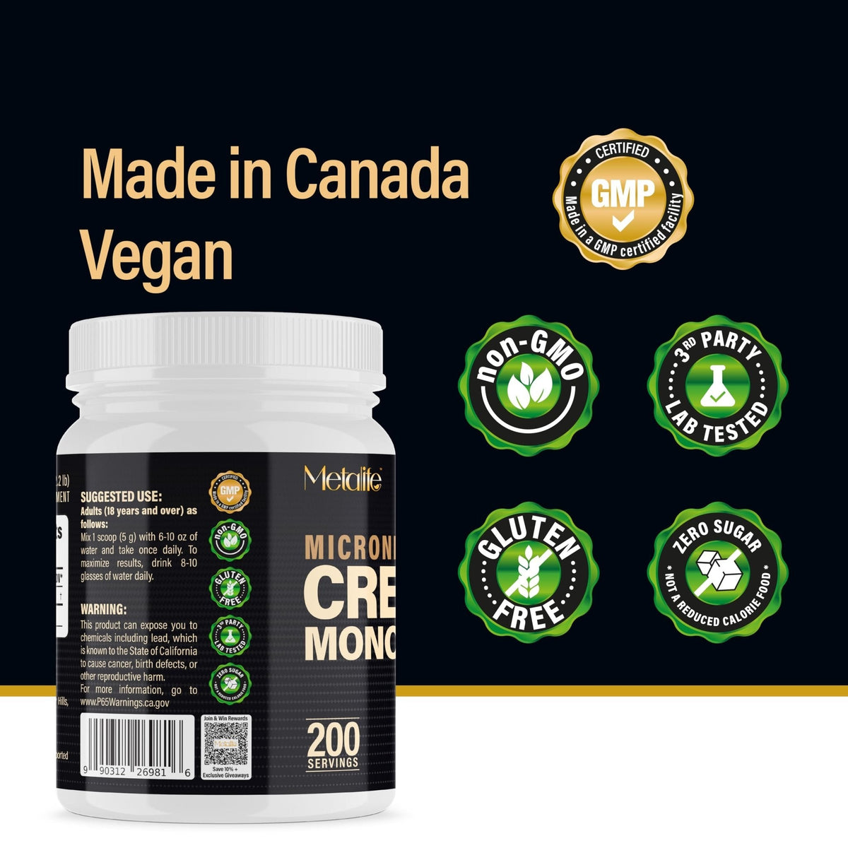 METALIFE 100% Pure Creatine Monohydrate Powder 200 Servings, Micronized Powder, Muscle Growth, Unflavored, Ideal for Athletes & Fitness Enthusiasts, - PrimeBioHealth - canada supplements