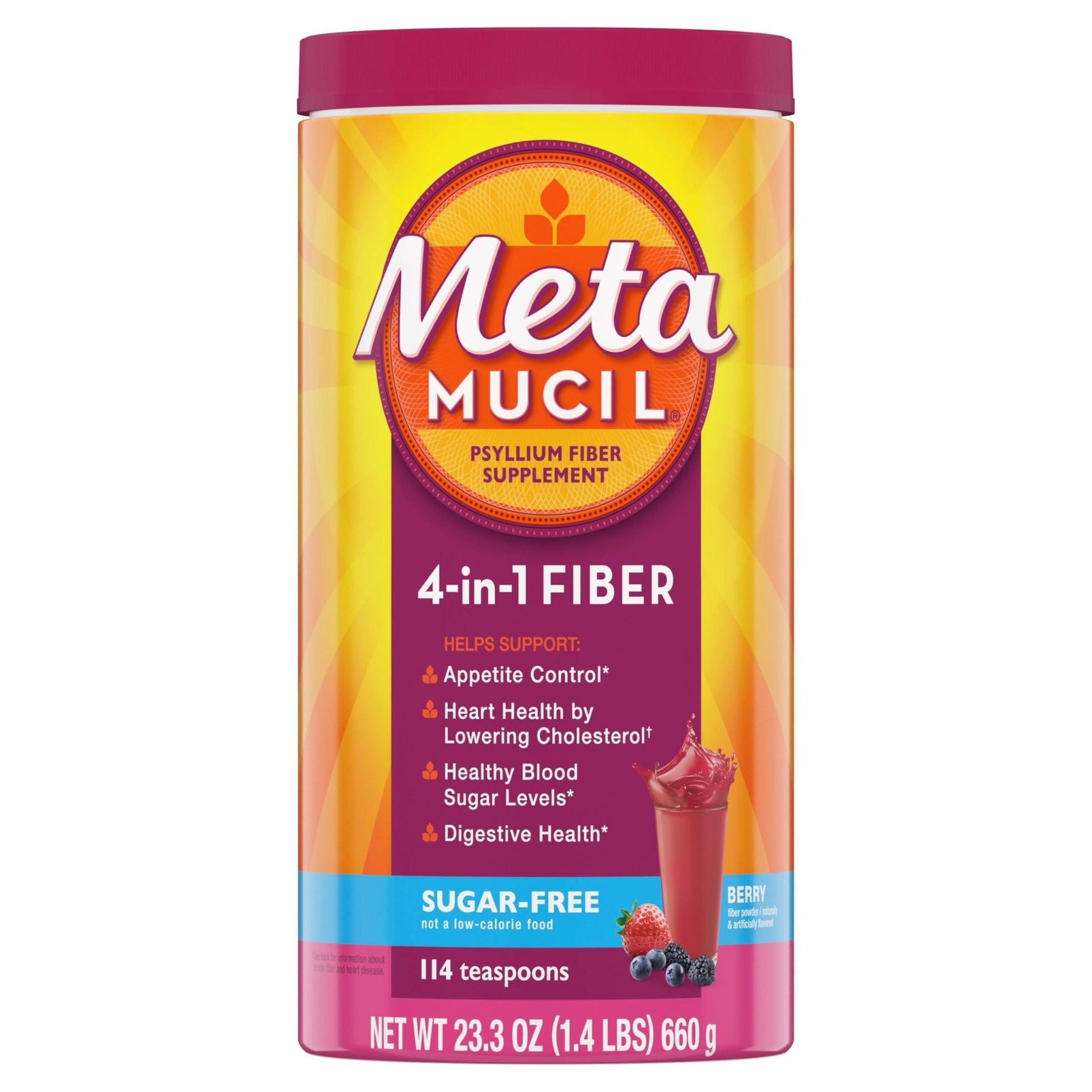 Metamucil, 4-in-1 Fiber Supplement, Psyllium Husk Powder, Sugar-Free Powder, Berry Flavored Drink, 114 Servings - PrimeBioHealth - canada supplements