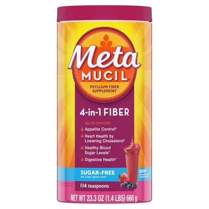 Metamucil, 4-in-1 Fiber Supplement, Psyllium Husk Powder, Sugar-Free Powder, Berry Flavored Drink, 114 Servings - PrimeBioHealth - canada supplements