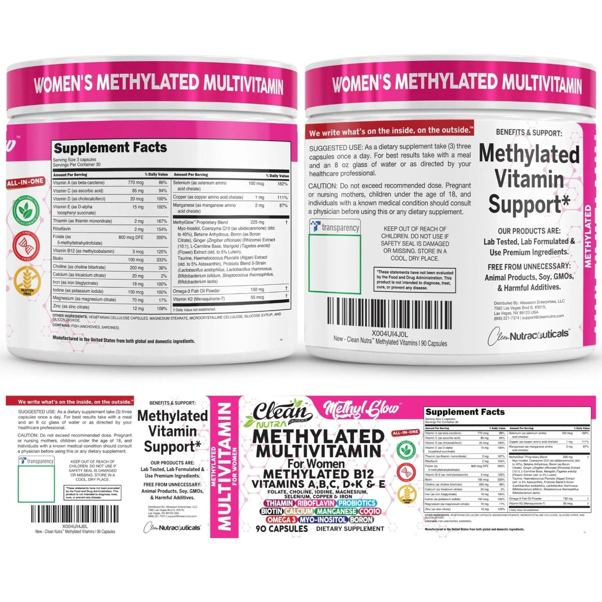 Methylated Multivitamin for Women Vitamins B6 Methyl B12 A B C D K E Folate Choline Omega 3 Thiamine Riboflavin Iron - PrimeBioHealth - canada supplements
