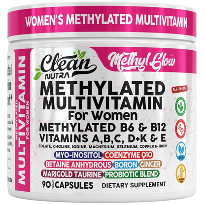 Methylated Multivitamin for Women Vitamins B6 Methyl B12 A B C D K E Folate Choline Omega 3 Thiamine Riboflavin Iron - PrimeBioHealth - canada supplements