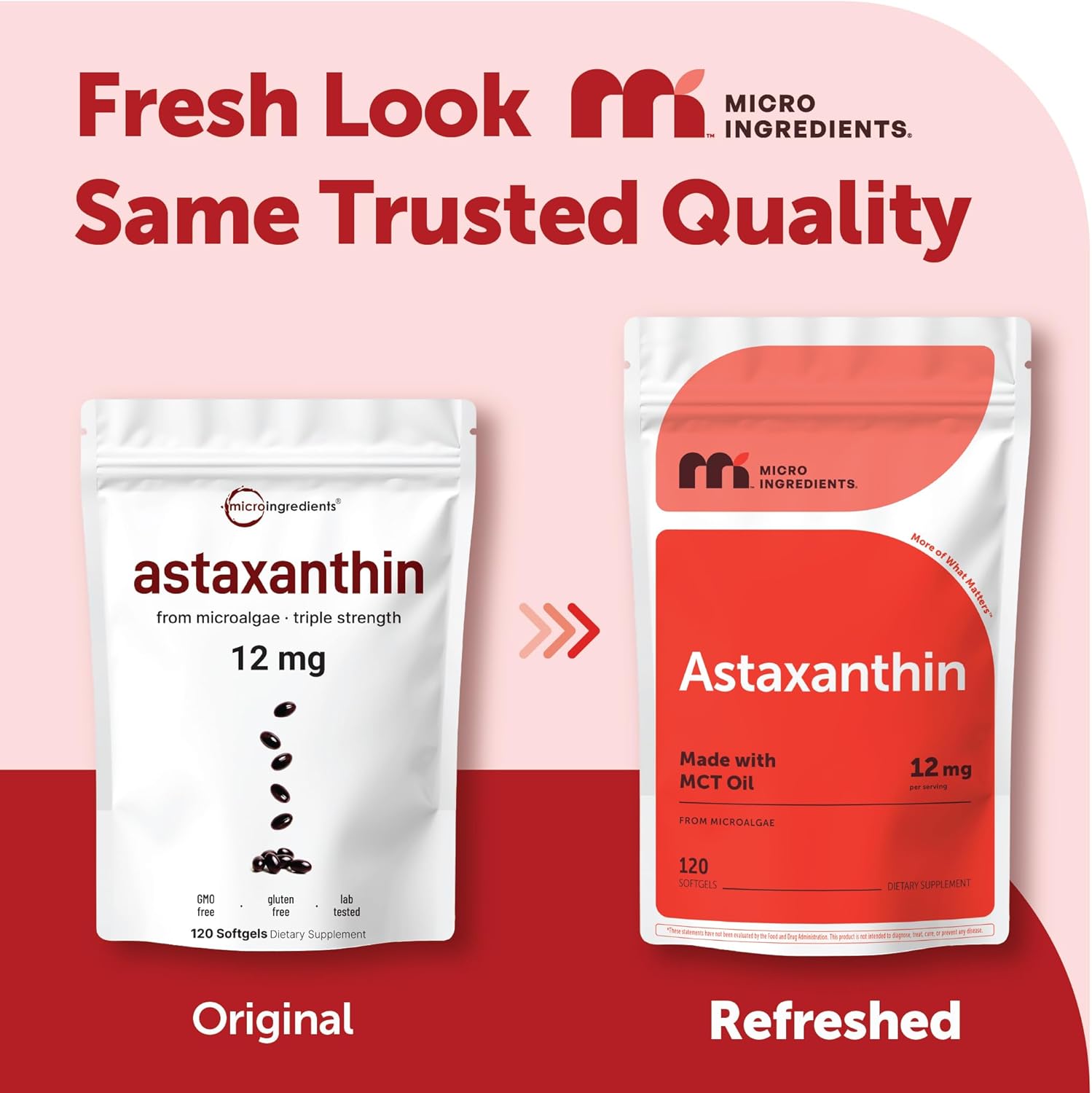 Micro Ingredients Astaxanthin 12mg with MCT Oil, 120 Softgels, 4 Month Supply | Premium Astaxanthin Antioxidant Supplements* | Fresh Microalgae Source | Triple Strength, Non-GMO, Gluten Free, No Soy - PrimeBioHealth - canada supplements