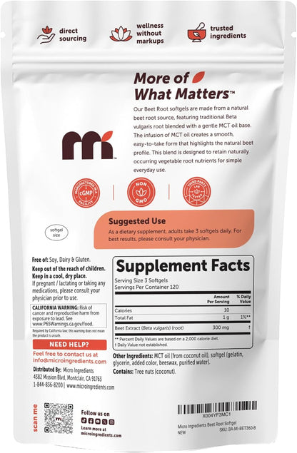 Micro Ingredients Beet Root Extract, 360 Softgels with MCT Oil | Natural Beet Root Source | Beetroot Supplements | Non-GMO - PrimeBioHealth - canada supplements