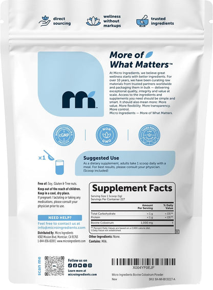 Micro Ingredients Bovine Colostrum Powder, 8 oz | Colostrum Supplement for Women & Men | Unflavored & Instant Dissolve | Non-GMO, Gluten-Free - PrimeBioHealth - canada supplements