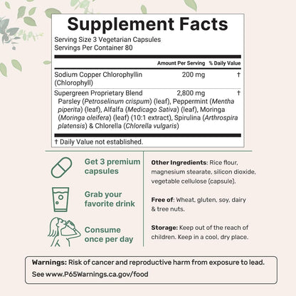 Micro Ingredients Chlorophyll Super Greens Complex | 240 Veggie Capsules with Parsley, Moringa, Spirulina, Chlorella, & More | Gluten-Free, No Additives - PrimeBioHealth - canada supplements