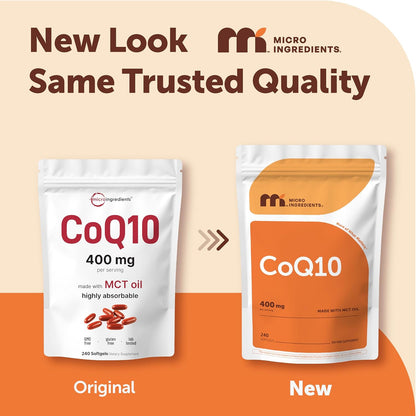 Micro Ingredients CoQ10 400 mg Per Serving, 240 Softgels | Made with Coconut MCT Oil | Coenzyme Q10 (Ubiquinone) | Non-GMO - PrimeBioHealth - canada supplements