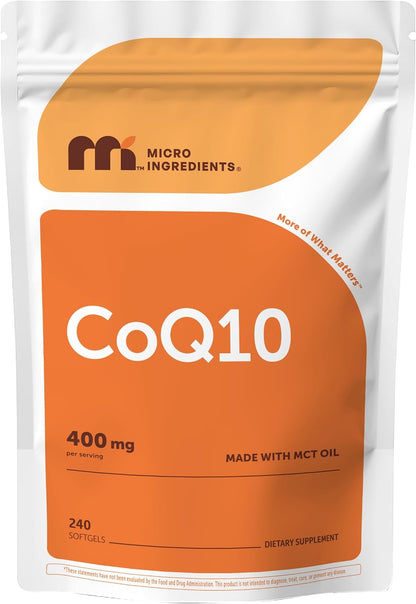 Micro Ingredients CoQ10 400 mg Per Serving, 240 Softgels | Made with Coconut MCT Oil | Coenzyme Q10 (Ubiquinone) | Non-GMO - PrimeBioHealth - canada supplements
