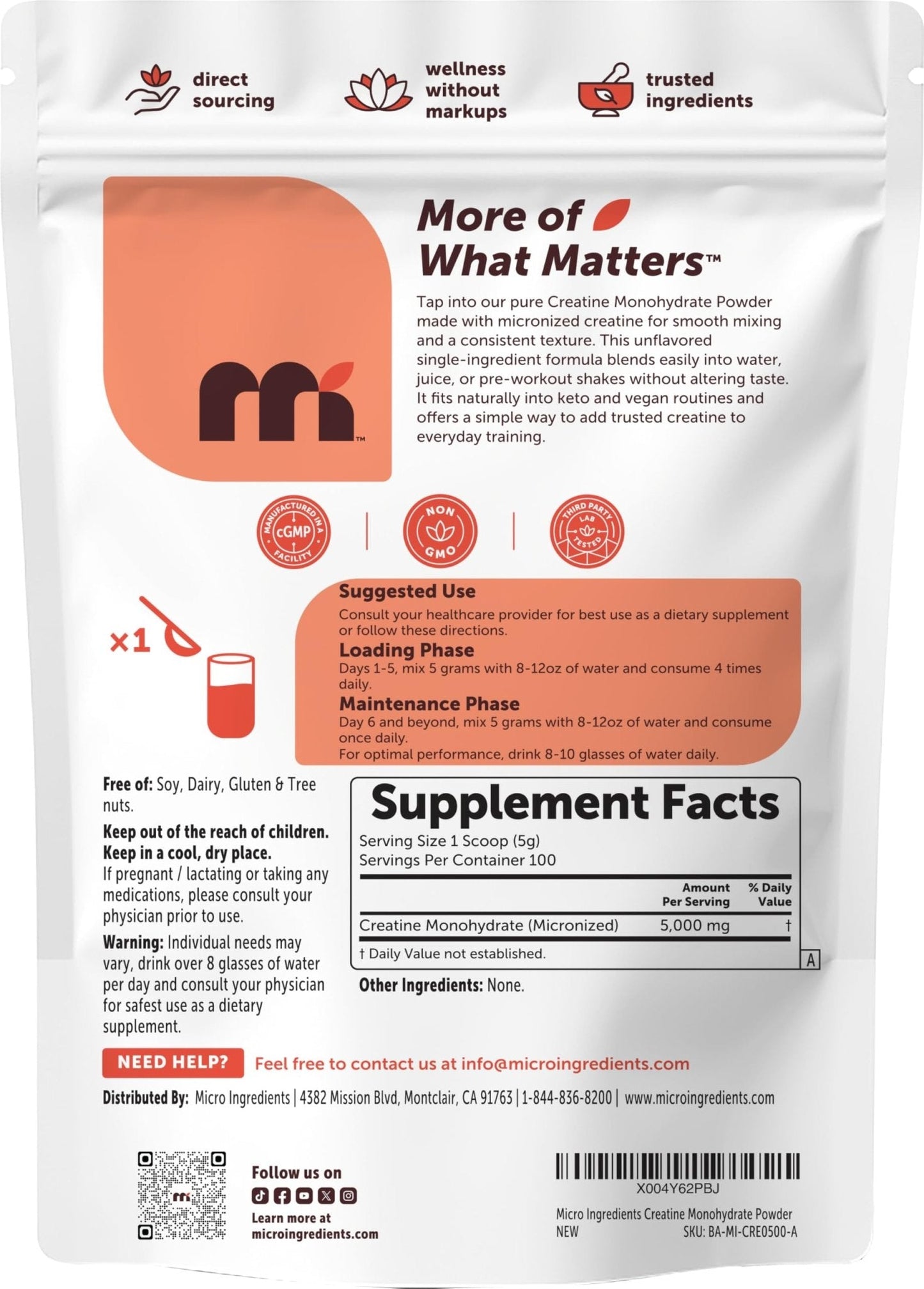 Micro Ingredients Creatine Monohydrate Powder 1 kg (2.2 Lbs), 5000mg Per Serv, Micronized Creatine Powder, Unflavored, No Filler, Keto & Vegan, Easy Dissolve, Pre Workout for Women & Men* - PrimeBioHealth - canada supplements