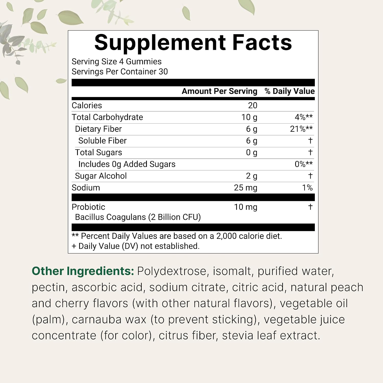 Micro Ingredients Fiber Gummies with Probiotics, 120 Count | 6g Per Serving + 2 Billion CFU | Sugar Free Peach Cherry Flavor | High Fiber Supplement for Women & Men | Non-GMO, Gluten Free - PrimeBioHealth - canada supplements