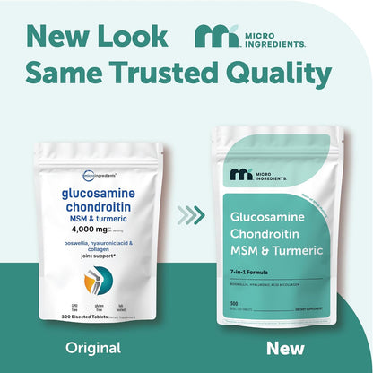 Micro Ingredients Glucosamine Chondroitin MSM and Turmeric Supplement, 300 Bisected Tablets | Joint Supplements for Men & Women* | 7-in-1 with Boswellia, Hyaluronic Acid, & Collagen Complex - PrimeBioHealth - canada supplements