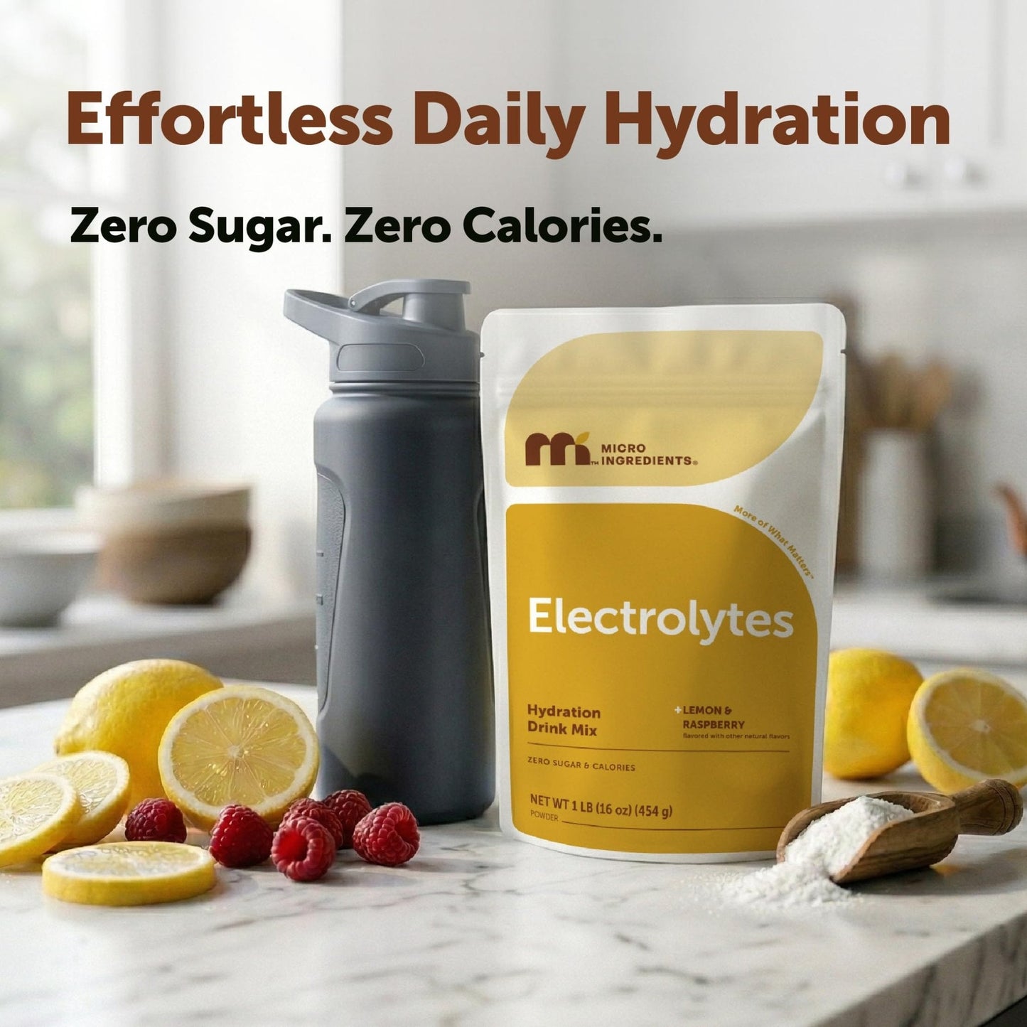 Micro Ingredients Hydration Electrolyte Powder, 1 lb (69 Servings) | Lemon Raspberry Flavor | High Potassium (1,000mg) + Coconut Water & Real Lemon Juice | No Sugar, Keto Friendly | Non-GMO - PrimeBioHealth - canada supplements
