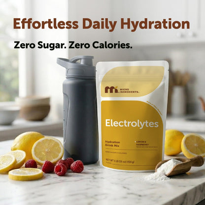 Micro Ingredients Hydration Electrolyte Powder, 1 lb (69 Servings) | Lemon Raspberry Flavor | High Potassium (1,000mg) + Coconut Water & Real Lemon Juice | No Sugar, Keto Friendly | Non-GMO - PrimeBioHealth - canada supplements