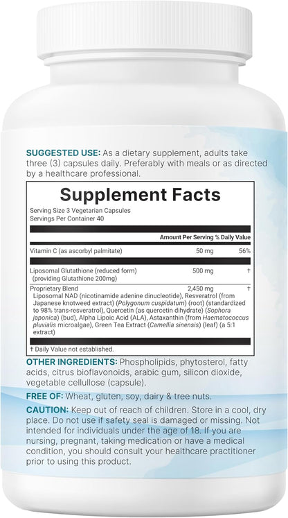 Micro Ingredients Liposomal Reduced Glutathione Complex 3,000mg - 8‑in‑1 Advanced Glutathione Supplement with NAD, Resveratrol, Quercetin, Alpha Lipoic Acid & Vitamin C - 120 Vegetarian Caps - PrimeBioHealth - canada supplements