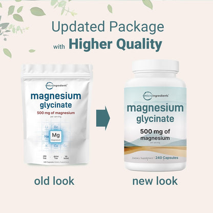 Micro Ingredients Magnesium Glycinate 500mg Per Serving, 240 Capsules | Potent Elemental Form, Chelated, High Absorption | Healthy Muscle, Bones, & Mood Support Supplement | Non-GMO - PrimeBioHealth - canada supplements