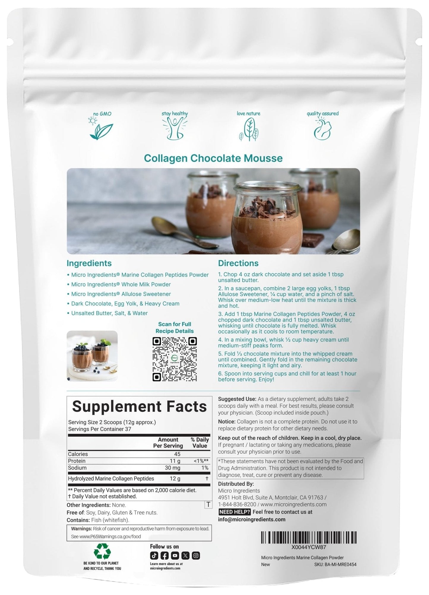 Micro Ingredients Marine Collagen Peptides Powder, 1 lb | Type I Marine Collagen + Natural Protein | Wild-Caught Fish Source - PrimeBioHealth - canada supplements