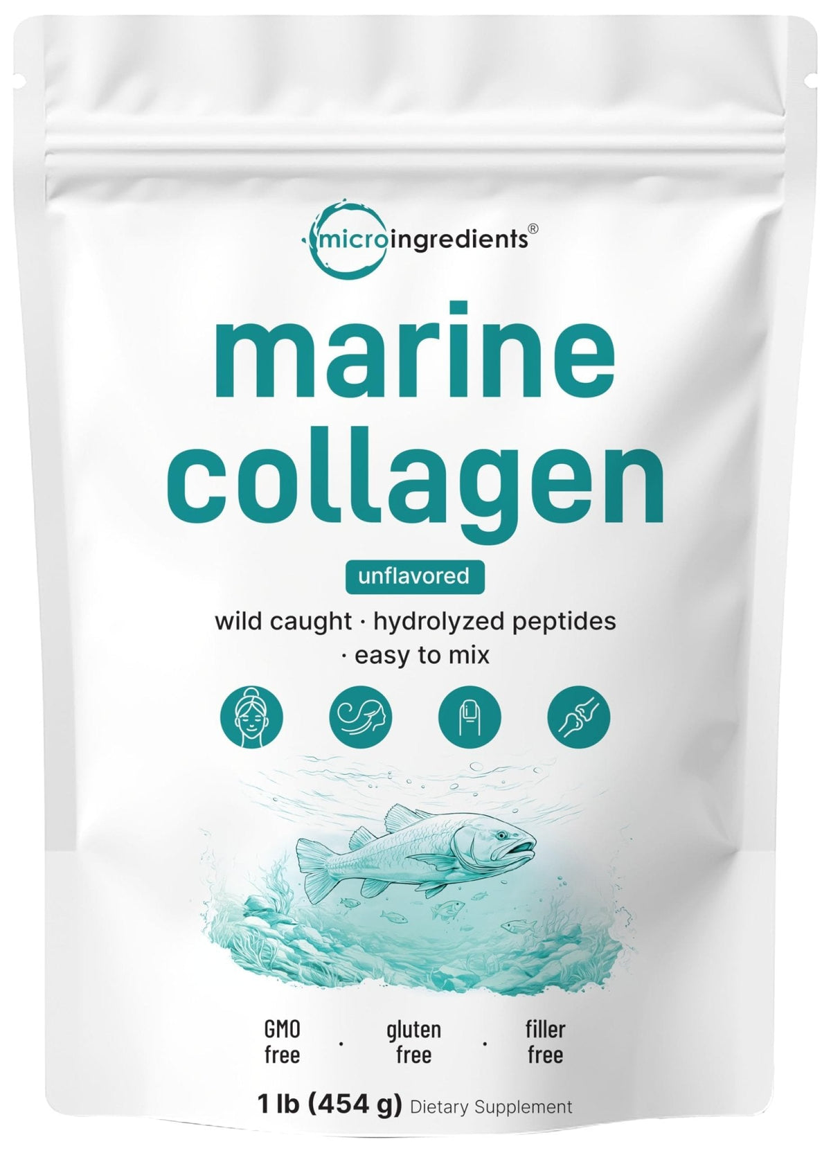 Micro Ingredients Marine Collagen Peptides Powder, 1 lb | Type I Marine Collagen + Natural Protein | Wild-Caught Fish Source - PrimeBioHealth - canada supplements