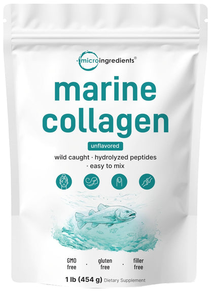 Micro Ingredients Marine Collagen Peptides Powder, 1 lb | Type I Marine Collagen + Natural Protein | Wild-Caught Fish Source - PrimeBioHealth - canada supplements