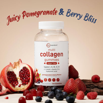 Micro Ingredients Multi Collagen Peptides, 120 Collagen Gummies | Type I,II,III,V,X Protein with Biotin, Hyaluronic Acid, & Vitamin C Complex | Pomegranate & Berry Flavored | Sugar Free, Non-GMO - PrimeBioHealth - canada supplements