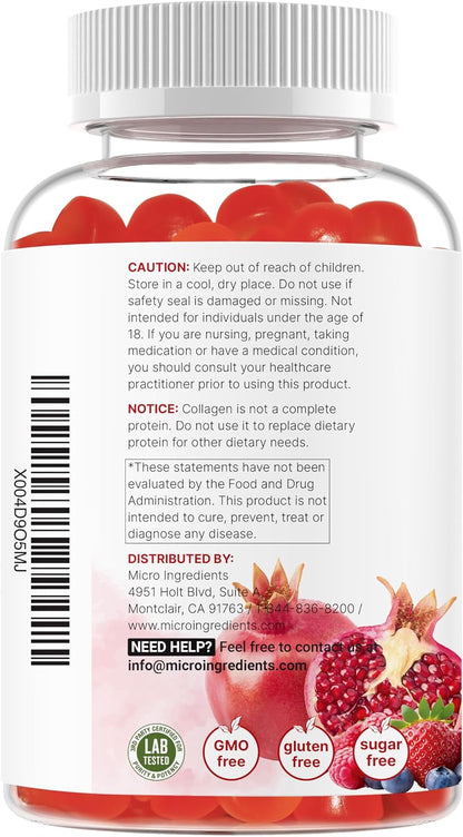 Micro Ingredients Multi Collagen Peptides, 120 Collagen Gummies | Type I,II,III,V,X Protein with Biotin, Hyaluronic Acid, & Vitamin C Complex | Pomegranate & Berry Flavored | Sugar Free, Non-GMO - PrimeBioHealth - canada supplements