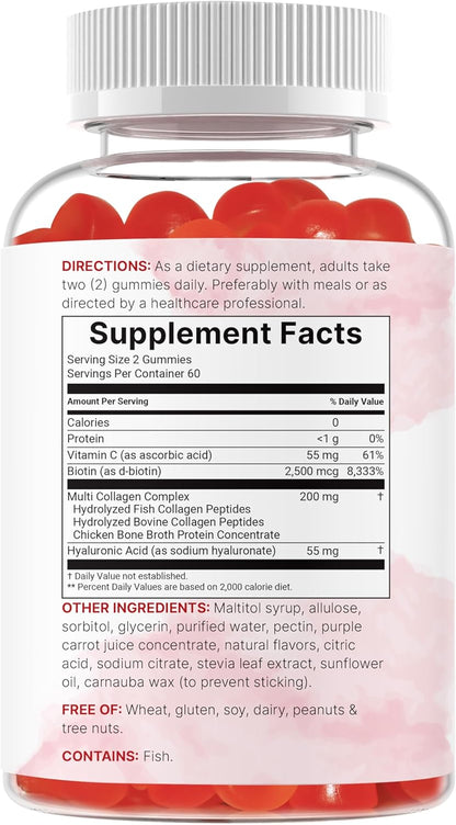 Micro Ingredients Multi Collagen Peptides, 120 Collagen Gummies | Type I,II,III,V,X Protein with Biotin, Hyaluronic Acid, & Vitamin C Complex | Pomegranate & Berry Flavored | Sugar Free, Non-GMO - PrimeBioHealth - canada supplements