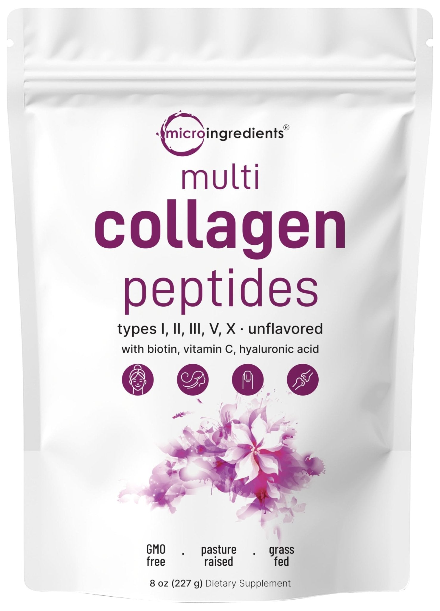 Micro Ingredients Multi Collagen Peptides Powder, 8oz – Hydrolyzed Type I,II,III,V,X with Biotin, Hyaluronic Acid, Vitamin C – Unflavored Collagen for Women & Men, Easy Dissolve, 20 Servings - PrimeBioHealth - canada supplements