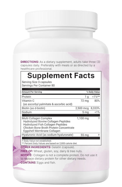 Micro Ingredients Multi Collagen Pills for Women & Men, 240 Capsules | Type I, II, III, V, X | Hydrolyzed Peptides with Biotin, Hyaluronic Acid - PrimeBioHealth - canada supplements