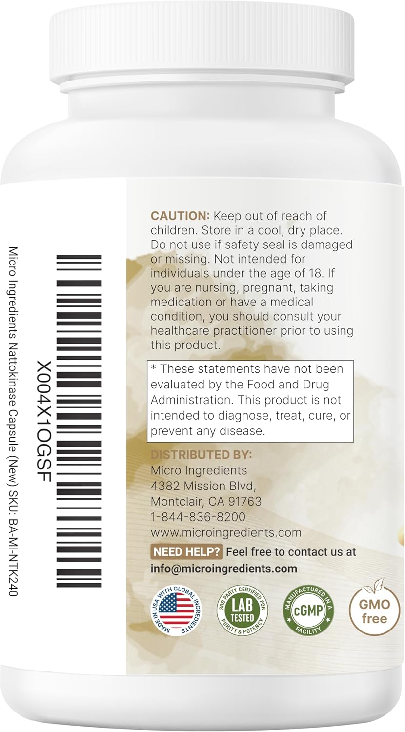 Micro Ingredients Nattokinase 10,000 FU Per Serving (Natural Natto Extract), 240 Vegetarian Capsules | with CoQ10, Turmeric, Aged Garlic & Pine Bark Extract | Non-GMO, Lab Tested, cGMP Manufactured - PrimeBioHealth - canada supplements