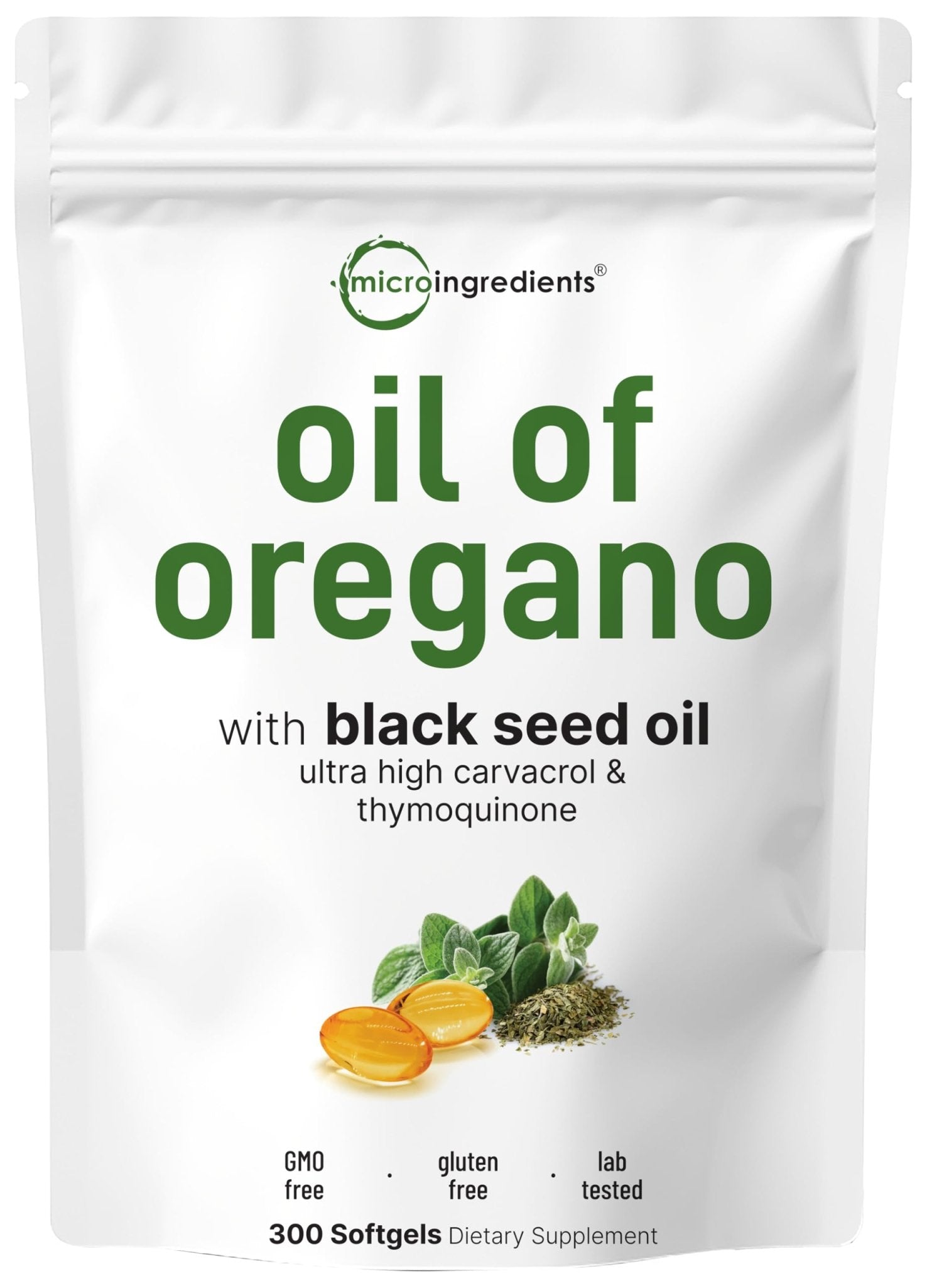 Micro Ingredients Oil of Oregano Softgels, 300 Count | 2 in 1 Formulated with Black Seed Oil | 4X Strength Carvacrol & Thymoquinone | Plant Based, Non-GMO - PrimeBioHealth - canada supplements