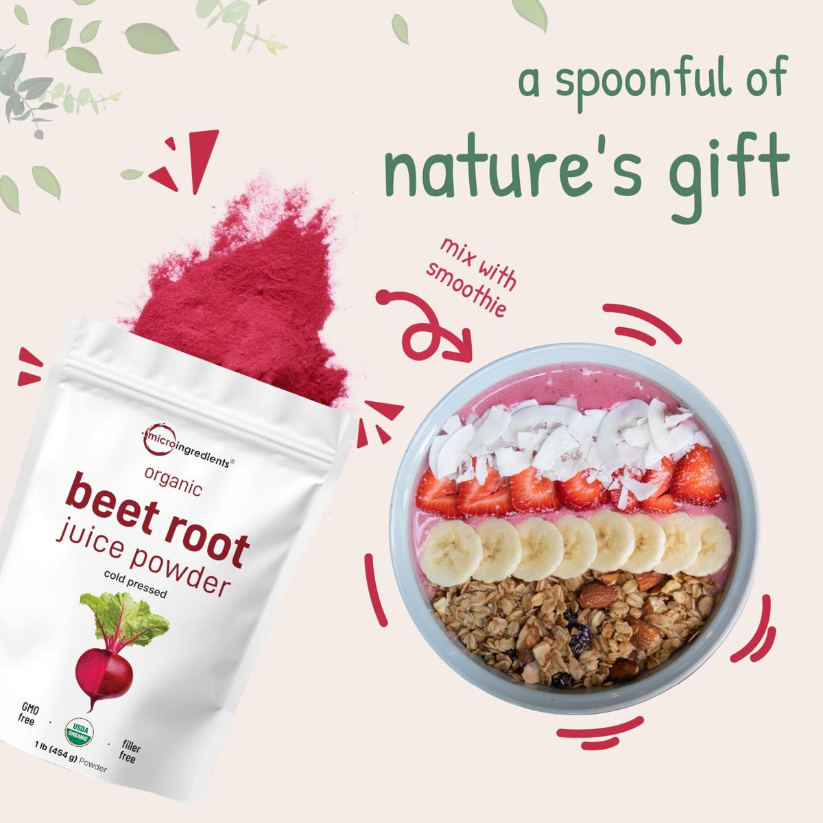 Micro Ingredients Organic Beet Root Juice Powder, 1 Pound | Cold Pressed, Water Soluble, High Concentrated Raw Beet Supplement | Superfood Drink Mix - PrimeBioHealth - canada supplements