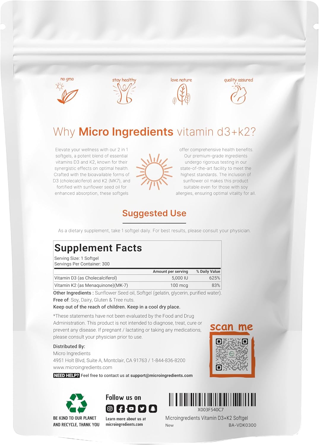 Micro Ingredients Organic Chlorella Spirulina 3000mg Tablets & Vitamin D3 5000iu + K2 100mcg Bundle 2 Pack | Cracked Cell Wall, Rich in Vegan Protein & Chlorophyll | Essential Sunshine Vitamins - PrimeBioHealth - canada supplements