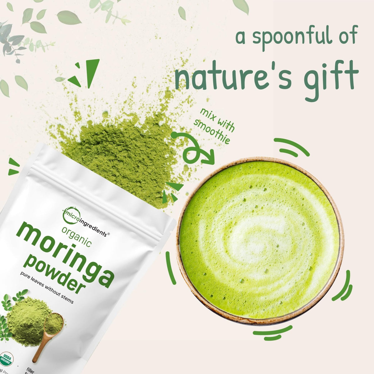 Micro Ingredients Organic Moringa Oleifera Leaf Powder, 2 Pound | Rich in Antioxidants & Immune Vitamins | Pure Leaves Without Stems | - PrimeBioHealth - canada supplements