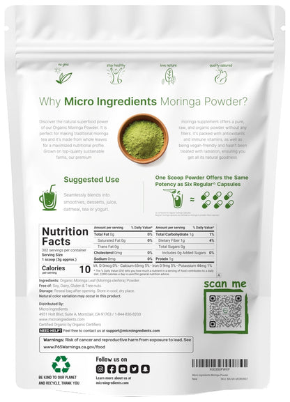 Micro Ingredients Organic Moringa Oleifera Leaf Powder, 2 Pound | Rich in Antioxidants & Immune Vitamins | Pure Leaves Without Stems | - PrimeBioHealth - canada supplements