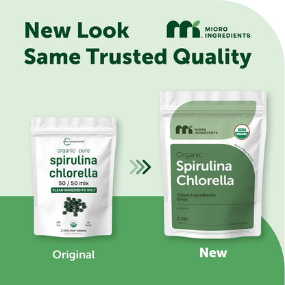 Micro Ingredients Organic Spirulina Chlorella Mini Tablets, 2,500 Tablets (8 Month Supply) | 50/50 Algae Blend | No Fillers, Non-GMO - PrimeBioHealth - canada supplements