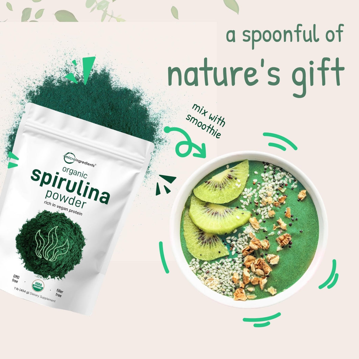 Micro Ingredients Organic Spirulina Powder, 1lb | Blue-Green Algae, Rich in Vegan Protein, Vitamins & Minerals | Source of Natural Chlorophyll & Enzymes - PrimeBioHealth - canada supplements