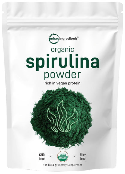 Micro Ingredients Organic Spirulina Powder, 1lb | Blue-Green Algae, Rich in Vegan Protein, Vitamins & Minerals | Source of Natural Chlorophyll & Enzymes - PrimeBioHealth - canada supplements
