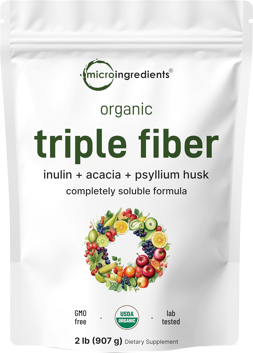Micro Ingredients Organic Triple Fiber Powder, 2lb | Natural Prebiotic to Support Digestive & Gut Health | Soluble, Easily Digestible | Unflavored, Vegan - PrimeBioHealth - canada supplements