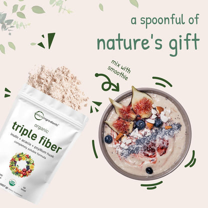 Micro Ingredients Organic Triple Fiber Powder, 2lb | Natural Prebiotic to Support Digestive & Gut Health | Soluble, Easily Digestible | Unflavored, Vegan - PrimeBioHealth - canada supplements