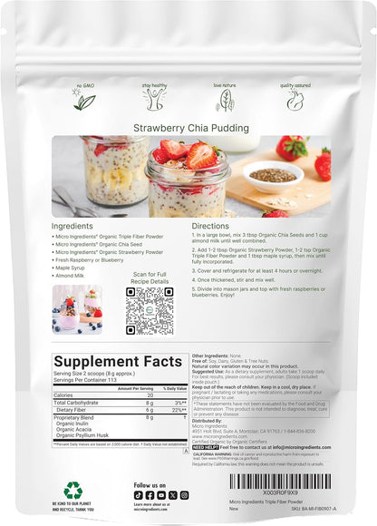 Micro Ingredients Organic Triple Fiber Powder, 2lb | Natural Prebiotic to Support Digestive & Gut Health | Soluble, Easily Digestible | Unflavored, Vegan - PrimeBioHealth - canada supplements