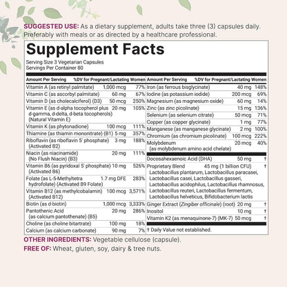Micro Ingredients Prenatal Vitamins for Women | 38-in-1 with Folate, DHA, Choline, Iron, Probiotics, Inositol, & Vitamin C, D, B Complex | No Fillers | 240 Veggie Capsules - PrimeBioHealth - canada supplements