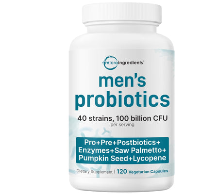 Micro Ingredients Probiotics for Men 100 Billion CFU, 40 Strains, 120 Vegetarian Capsules | Pre, Probiotics, Postbiotics & Enzymes | Pre, Probiotics, Enzymes, Saw Palmetto, Pumpkin Seed & Lycopene - PrimeBioHealth - canada supplements