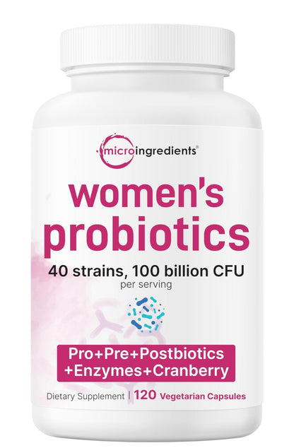 Micro Ingredients Probiotics for Women 100 Billion CFU with Prebiotics, 120 Veggie Capsules | pH Balance, Urinary Tract, Vaginal & Gut Health Support* - PrimeBioHealth - canada supplements