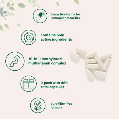 Micro Ingredients Pure Methylated Multivitamin, 240 Capsules | 19-in-1 Formula with Vitamins C, D, B12, Folate, Magnesium, Zinc & More | Filler Free, Non-GMO - PrimeBioHealth - canada supplements