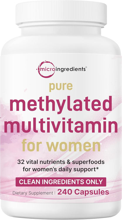 Micro Ingredients Pure Methylated Multivitamin for Women, 240 Capsules | 32-in-1 Formula with Vitamin B, C, D + Iron, Methylfolate & More | Supports Women 's Daily Wellness | Filler Free, Non-GMO - PrimeBioHealth - canada supplements