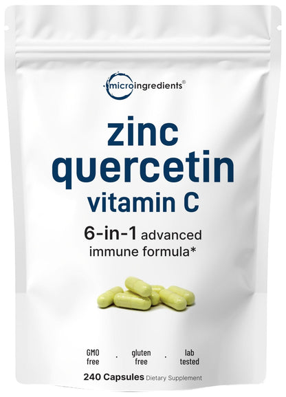 Micro Ingredients Quercetin with Vitamin C and Zinc, 240 Capsules | Quercetin 500mg, Vitamin C 500mg, Zinc 50mg (Picolinate, Citrate, Glycinate, Gluconate) - PrimeBioHealth - canada supplements