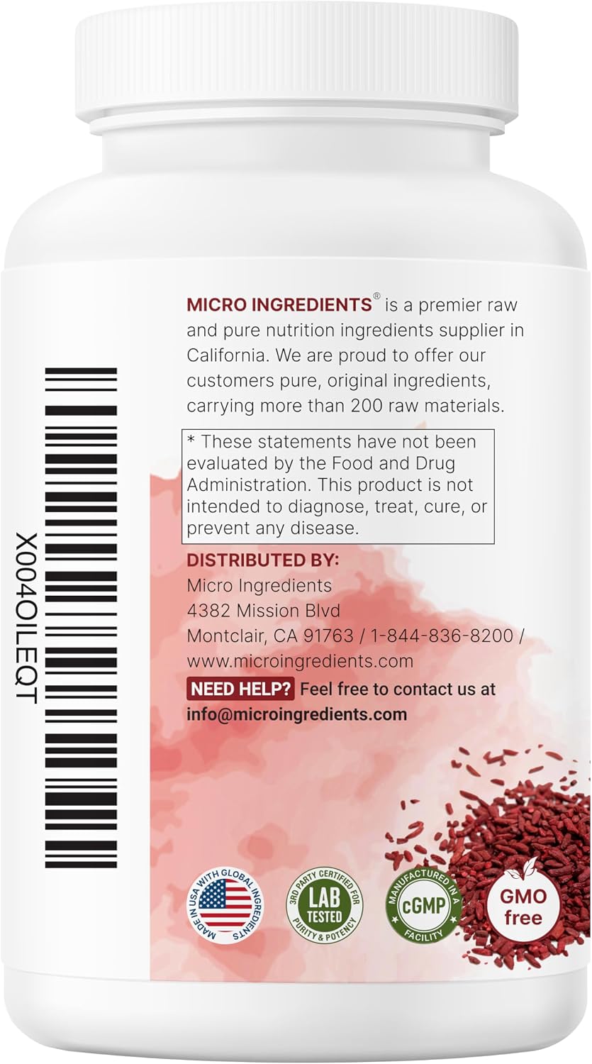 Micro Ingredients Red Yeast Rice with CoQ10 1200mg, 240 Veggie Capsules | Cholesterol Support & Heart Health Supplements* | 4-in-1 with Flush Free Niacin & Fat Soluble Vitamin C | Filler Free, Non-GMO - PrimeBioHealth - canada supplements