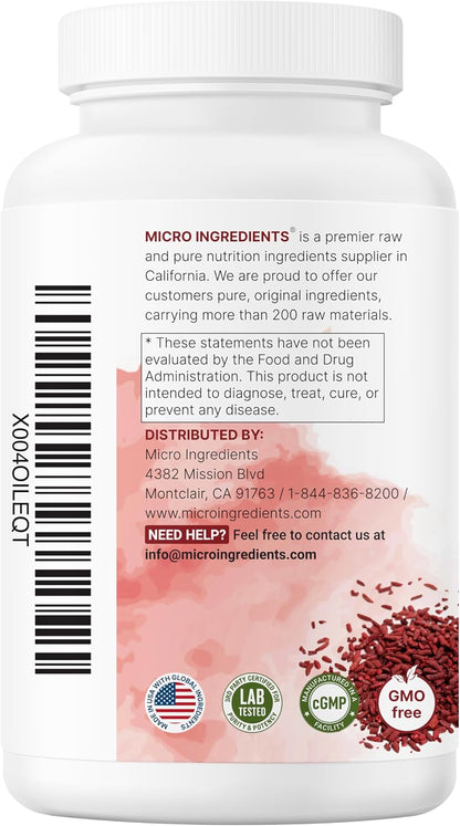 Micro Ingredients Red Yeast Rice with CoQ10 1200mg, 240 Veggie Capsules | Cholesterol Support & Heart Health Supplements* | 4-in-1 with Flush Free Niacin & Fat Soluble Vitamin C | Filler Free, Non-GMO - PrimeBioHealth - canada supplements